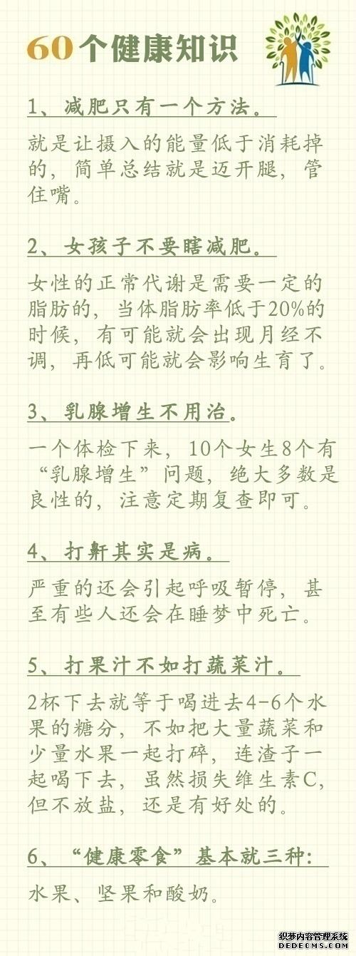 60个关于健康的小知识，养生的基本认知，收藏给自己，给家人