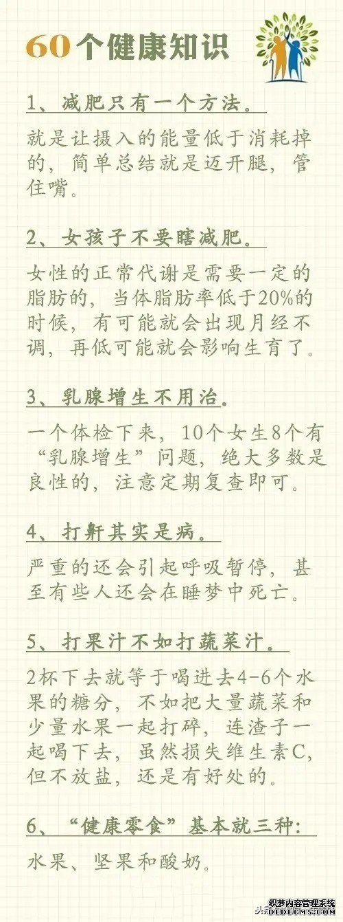 60个健康常识,值千金,收藏在手机里,多看看,受益一辈子